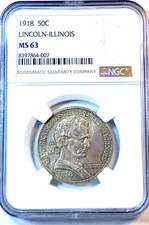 1918 Lincoln-Illinois  Commemorative Half Dollar NGC MS63- Highly Collectable picture