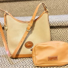 Vintage Dooney & Bourke Taupe British Tan Pebbled Leather Shoulder Bag & Pouch picture