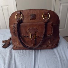 Dooney & Bourke Florentine Leather Satchel Handbag Natural Brown Red Lining picture