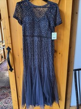 Gorgeous NWT Adriana Papell women’s  short sleeve beaded meshgown size 18 Gray picture