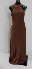 Azazie Women's Doretta Mermaid Satin Halter Neck Dress CL8 Espresso Size US: A0 picture