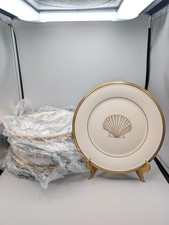 Rare Set of 4 Lenox Eternal Shell Salad Accent Plates Ivory Gold Shell 8