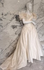 NWT Vintage Ted Lapidus Paris Pure Silk Ivory Wedding Gown Dress Train Size 10 picture