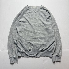 Vintage 60s Grey Sweatshirt Cotton Blank Distressed Flatlock Stitch Medium USA picture