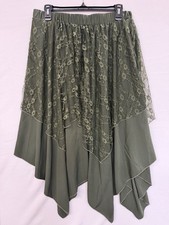 ROMWE Olive Green Lace Handkerchief Hem Skirt 2XL Boho Fairycore Goth Whimsical picture