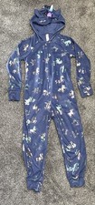 Justice One Piece Pajamas Girls 7 Blue Fleece Unicorn Hooded Costume Sleepover picture