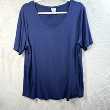 Chico’s Lightweight Tunic Side Mesh Inserts Navy Blue Rayon Spandex Sz LP (2P) picture