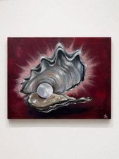 Original Acrylic Painting 12x16 – Oyster Shell Pearl Contemporary Still Life Art picture