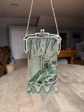 Antique 1920s Whiting Davis Enamel Mesh Purse Art Deco Flapper Bag Painted Scene picture