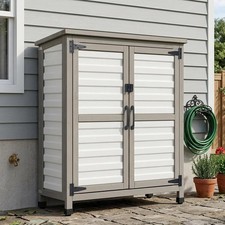 PETSCOSSET Outdoor Storage Cabinet with Lockable Doors, Wood & Plastic picture