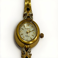 Elgin Women's Oval Analog Quartz Dress Watch Gold Bracelet White Dial picture