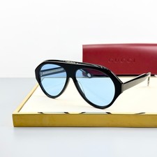 Gucci GG0479S Black Aviator Blue Lens Sunglasses New w/ Case picture