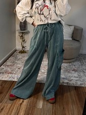 Easel Steph Cargo Loose Wide Leg Pants Mineral Washed Blue picture