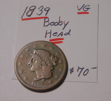 THE EVER-DISAPPEARING 1839 BOOBY HEAD LARGE CENT CHOCOLATE BROWN - ONLY $48.00 ✨ picture