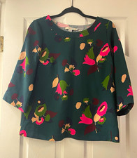 Boden Women's Green Multicolor Floral Crew Neck Pullover Blouse Size 10 picture