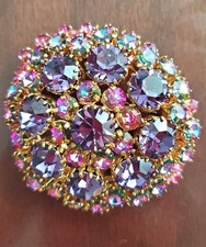 Vintage Signed Made in Austria Purple Pink, Tiered Rhinestone Dome Brooch Pin picture