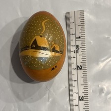 Vintage Russian Hand-Painted Lacquer Wooden Egg ‘91 Winter scene  picture