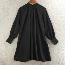 H&M Mini Tunic Dress Womens Medium Long Sleeve Mock Neck Button Casual Black picture