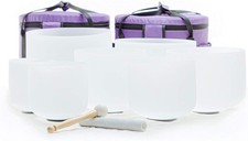 Leize Crystal Singing Bowl with Carrying Case, White, Set of 7 size 6-12