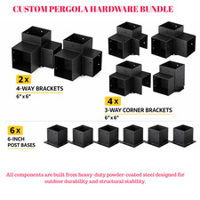 6x6 Pergola Bracket Kit 2-Way + 4-Way Corners + 6 Post Bases DIY picture