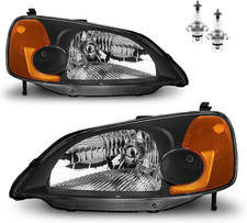 2001-2003 Honda Civic Headlight Assembly Pair Black Amber Reflector Left Right picture