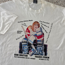 NWT Vintage 1993 Toledo Storm Erin Whitten First Female Hockey Goalie T-shirt XL picture