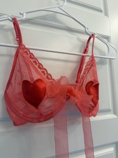 Vintage 2003 Victoria Secret Mesh Heart Bra Bow Cherry Unlined Underwire 34C picture