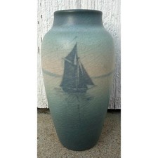 Rookwood Pottery Vase 1911 Sailboat Scenic Matte Blue Green 6.75” Antique picture