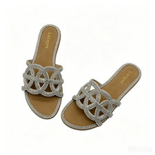 Lurnyet Women's Rhinestone Embellished Cushioned Sandal With Rhinestone Trim picture
