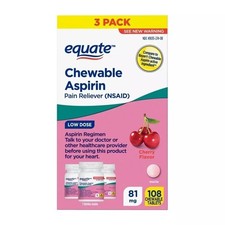 3 Pack Equate Low Dose Chewable Aspirin 81 Mg Cherry Flavor 36 Each total 108 Ct picture
