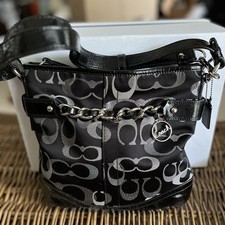 Authentic COACH Black/Silver Metallic Logo Moto Hobo Shoulder Bag, NWOT picture