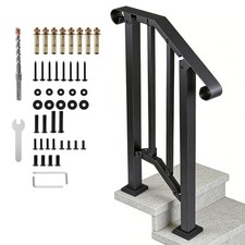 Handrails for Outdoor Steps Matte Black Wrought Iron Stair Railing for 1-2 Step picture