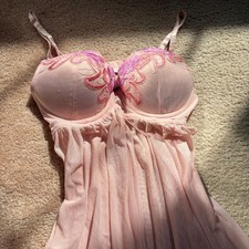 BCBG y2k fairycore pink babydoll chemise floral embroidered lingerie picture
