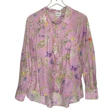 Bailey 44 Pink Floral Garden Button Front Blouse XL Lightweight Long Sleeve picture