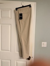 PRIMO Men’s Beige Solid Golf Khaki Pants 36x30 Polyester Flat Front Pockets picture