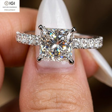 IGI 2.00Ct Princess Cut D VS1 Lab Grown Diamond Engagement Ring 14K White Gold picture