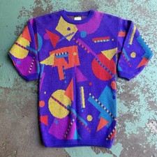 Vintage 80’s 90’s  Womens Espirit Ugly Acrylic Sweater Geometric Shapes - Tall M picture