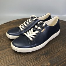 ECCO Soft 7 Shoes Womens Size 8.5 Blue Leather Lace Up Casual Sneakers Comfort picture