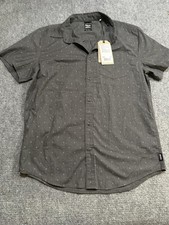 PrAna Tinline Shirt Mens Medium Gray Polka Dot Short Sleeve Button Up Casual picture