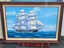 Vintage Original Maritime Oil Painting USS Constitution 
