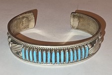 Vtg Dave Celia Nieto Zuni Turquoise Needlepoint Cuff Bracelet Sterling Silver 6