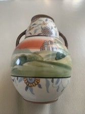 ANTIQUE NIPPON VASE 2 HANDLES FLORAL & SCENERYHAND PAINTED BEADING ON HANDLES picture