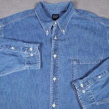 VTG Gap Denim Button Shirt Mens XL Blue Long Sleeve Chest Pocket Casual Workwear picture