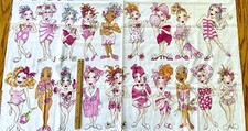 BATHETTES  2008 Loralie Harris Fabric 24x44 Pink Bathing Beauty Pin Up Girls picture