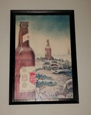 Original Vintage 70s Lone Star Beer Bar Advertising Poster Framed picture