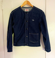 Danton Work Jacket Blue Cotton Band Collar Button Front Pockets 34 picture