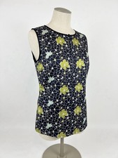 NWT Miss Wu Jason Wu 100% Silk Tank Top Size 10 Navy Blue Floral Trim Shell picture