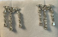 Beautiful Vintage Napier Silver Post Three Dangle Earrings W/ Sparkling Crystals picture