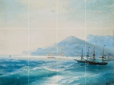Ships Near the Coast Tile Mural Kitchen Bathroom Wall Backsplash Marble Ceramic picture