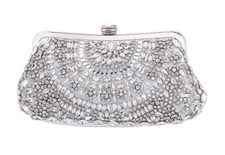 Nina Women's Crystal Embellished Frame Clutch White Silver picture